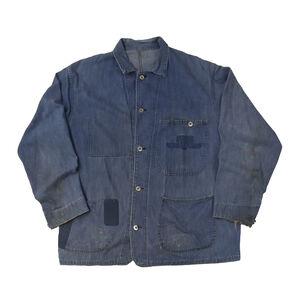 Vintage 50s Chore Denim Jacket Barn Work Indigo Donut Button